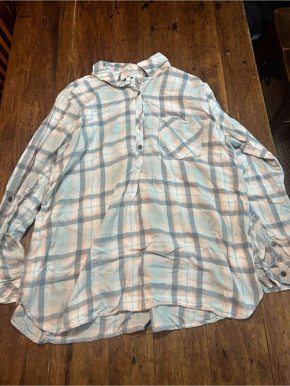 Sonoma Light Blue and Cream Plaid Button-Down Shirt